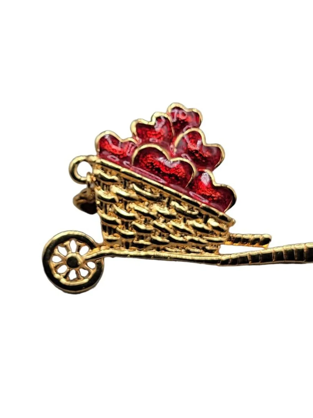 Avon Red Floral Heart Enamel Jewelry Set Wheelbarrow Pin & Dangle Post Earrings